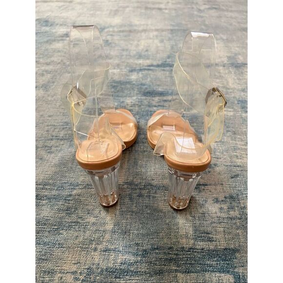 ZriEy Beige Clear Strappy Block Heel Sandal Size 6 - Picture 6 of 9